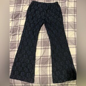 WAYF Pants Womens Medium Navy Blue Lace Floral Flare Boho Hippie Festival Fairy